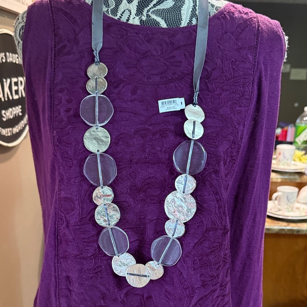 Chico’s Silver Ribbon Necklace Brand New! Retails 59.00